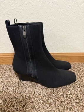 Vivaia Micaela Square Toe Black Wedge Zip Ankle Boots Women's Size EU 39